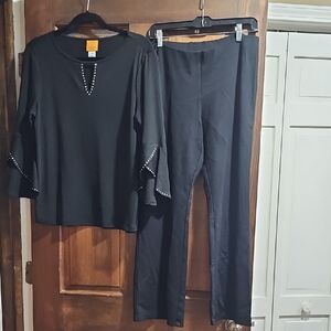 Ruby Rd. Black Dress Pants and Top Set Size Petite Medium